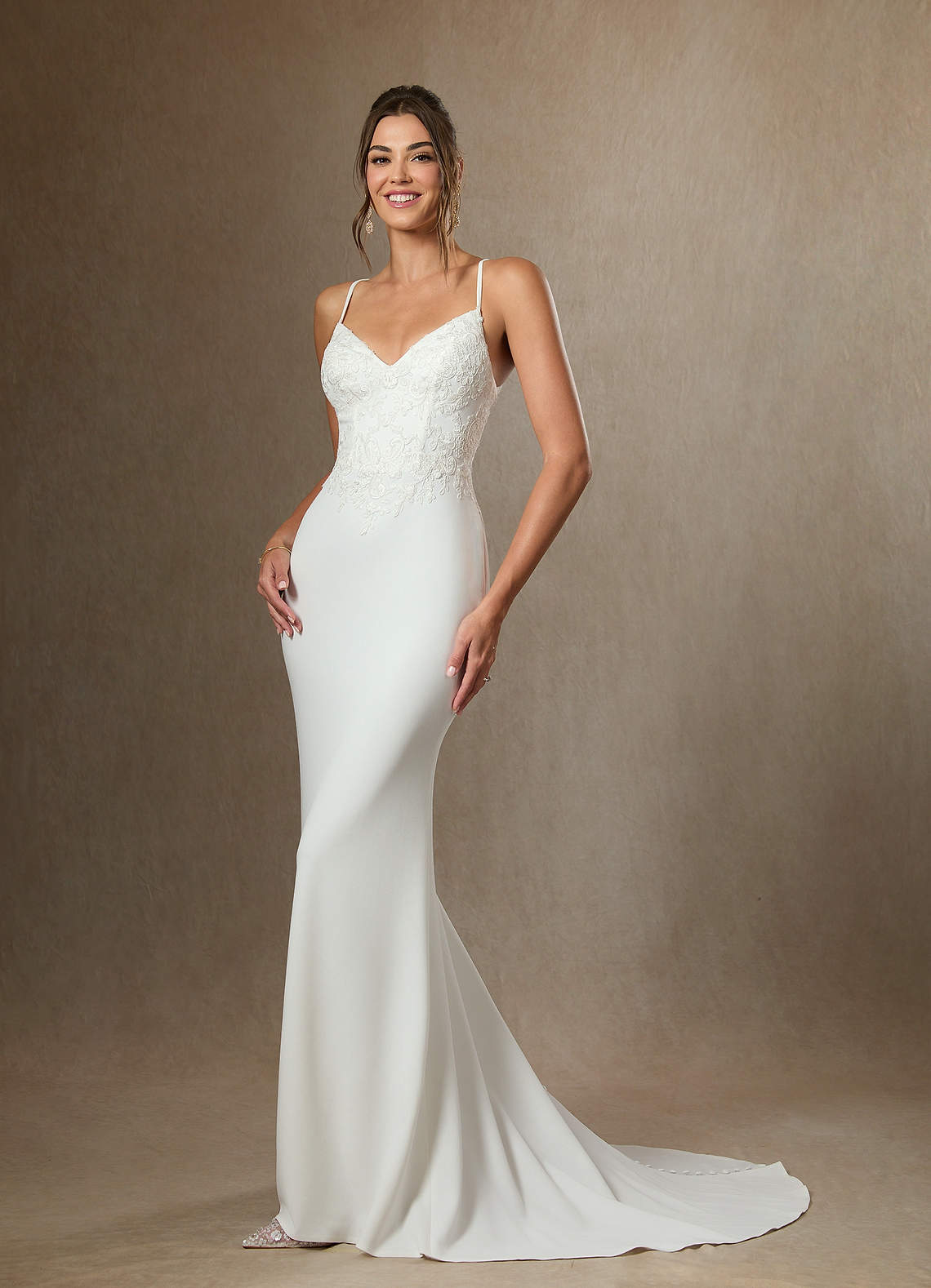 Diamond White Mermaid Lace Stretch Crepe Dress