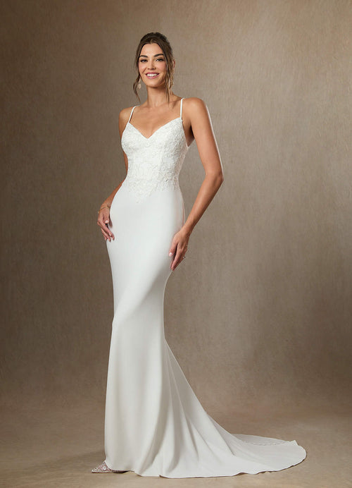 Diamond White Mermaid Lace Stretch Crepe Dress