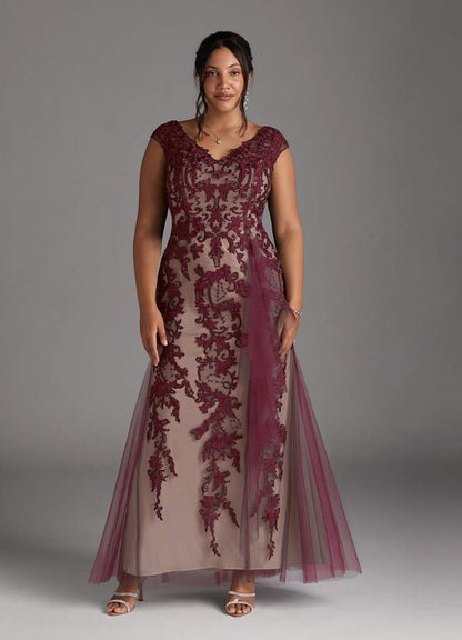 Cabernet Champagne Mermaid Lace Tulle Dress