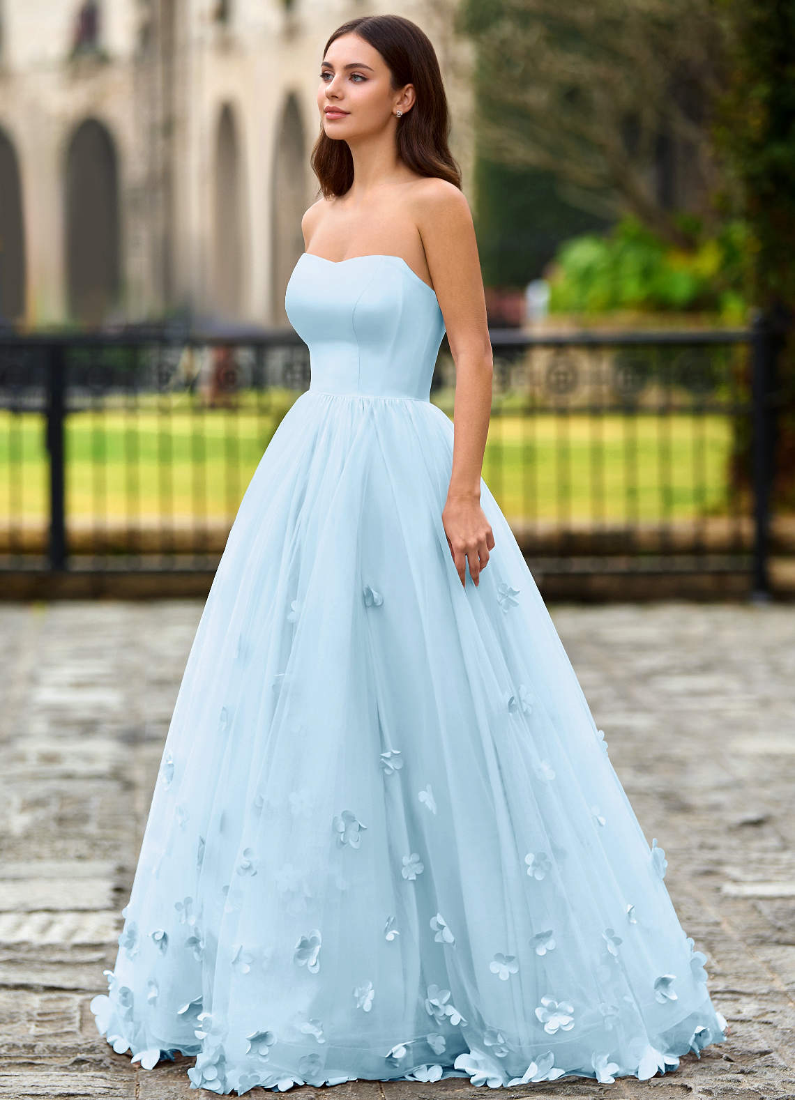 Calliope Sky Blue Flower Blossom Prom Dress