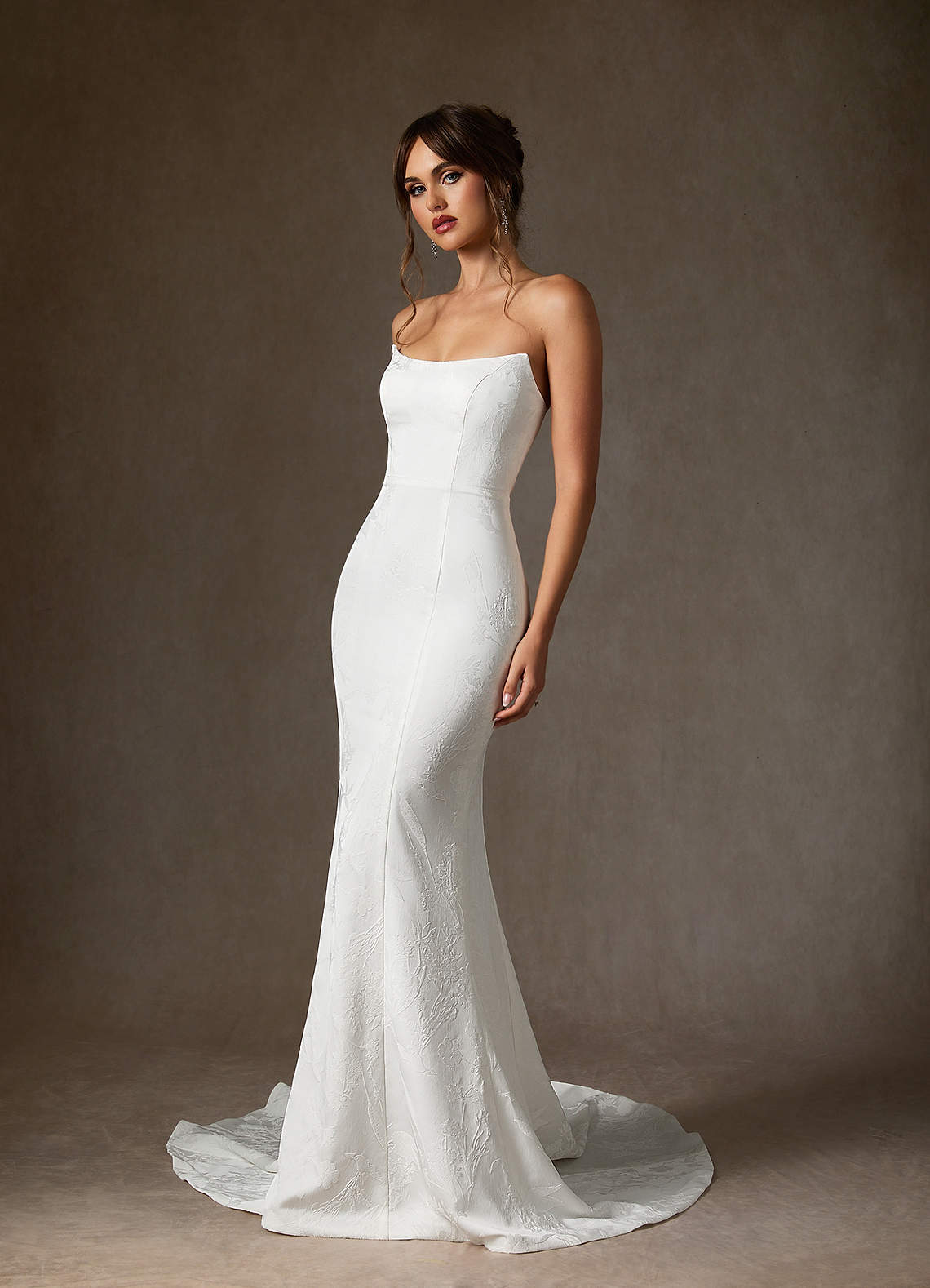 Diamond White Mermaid Strapless Floral Jacquard Dress