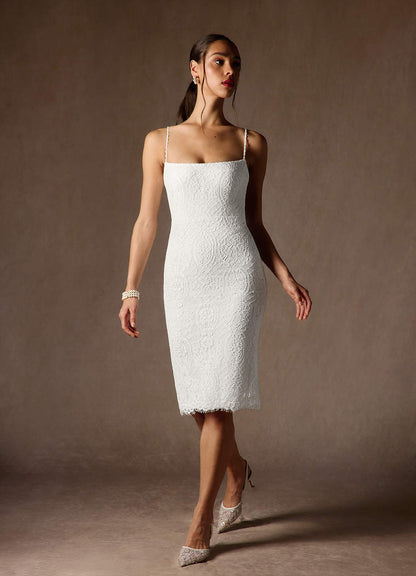 Diamond White Sheath Straight Lace Lace Dress