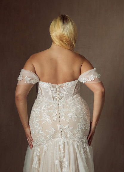 Diamond White Champagne Mermaid Sequins Tulle Dress