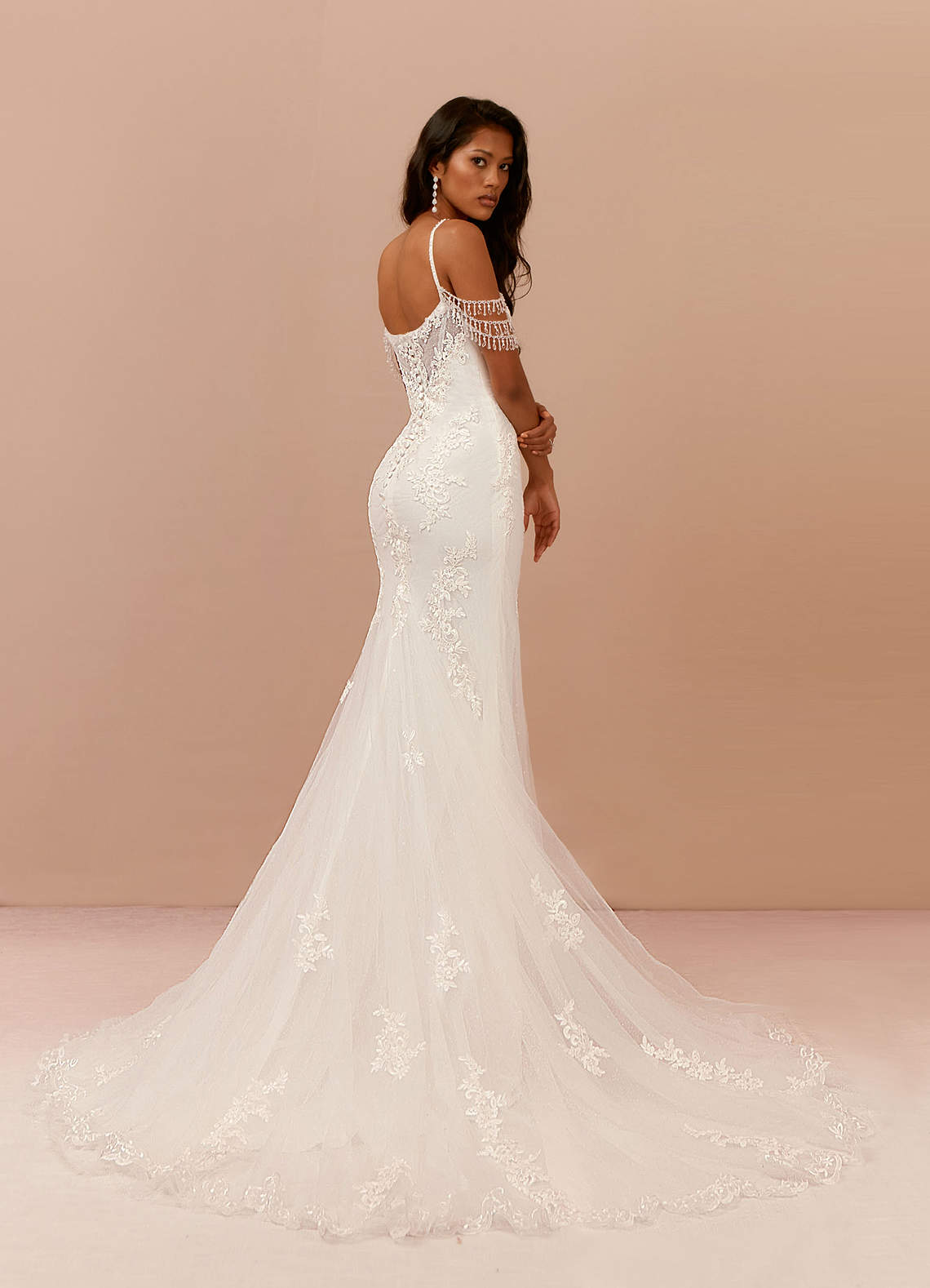 Diamond White Mermaid Sequins Tulle Dress