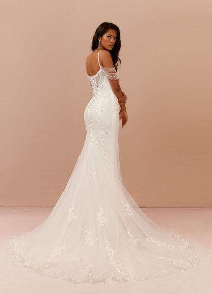 Diamond White Mermaid Sequins Tulle Dress