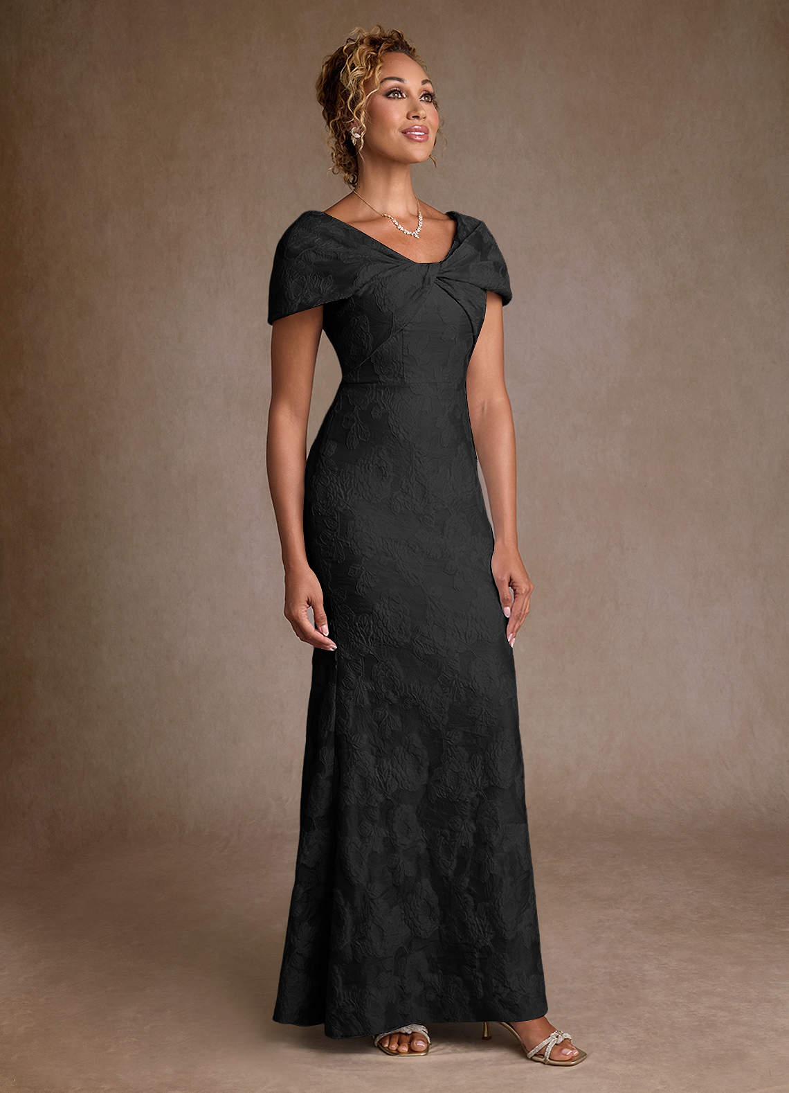 Black Jacquard Mermaid Off the Shoulder Floral Jacquard Dress