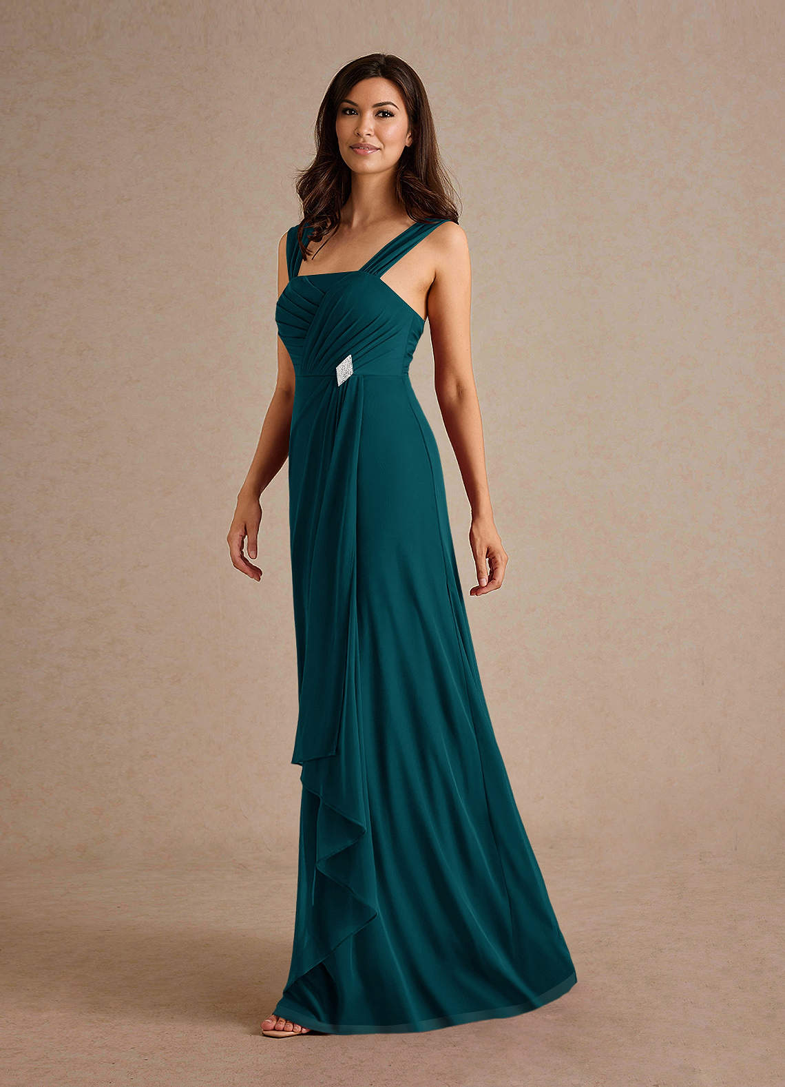 Pine A-Line Pleated Mesh Dress