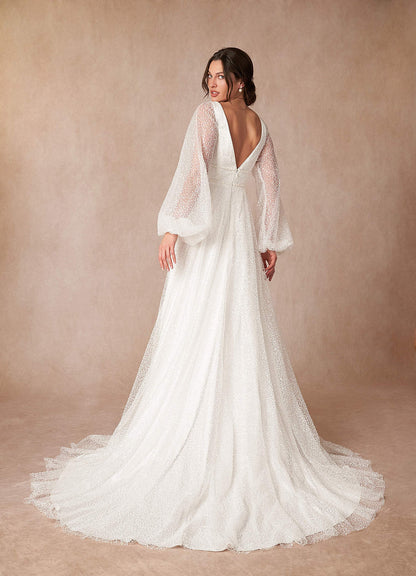 Diamond White A-Line V-Neck Beading Dress