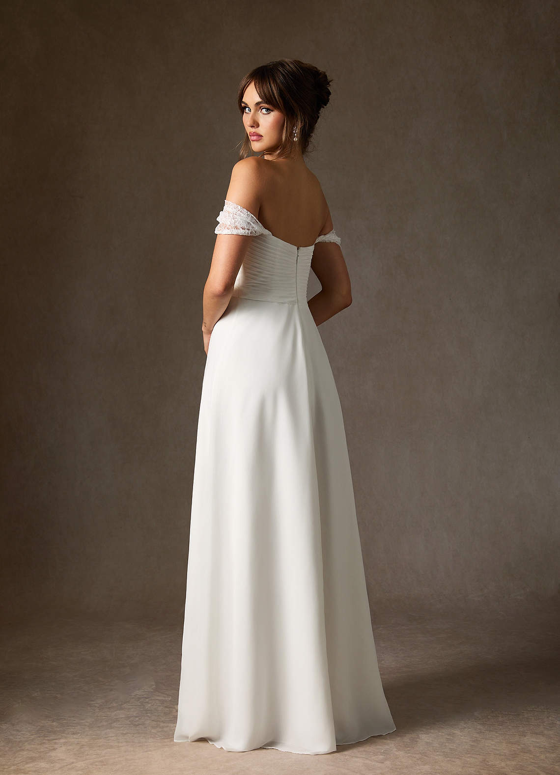 Diamond White A-Line Off the Shoulder Chiffon Dress
