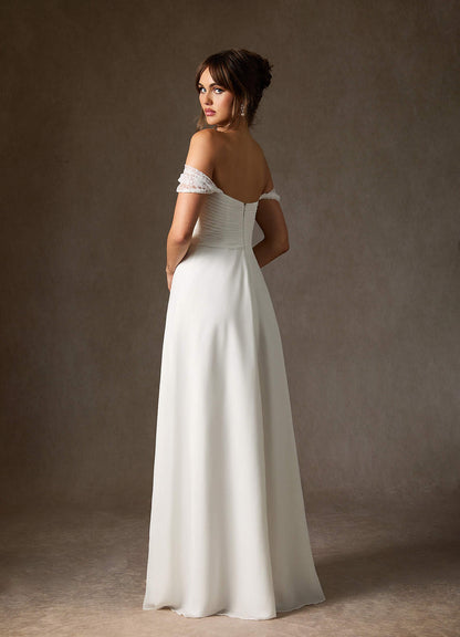 Diamond White A-Line Off the Shoulder Chiffon Dress