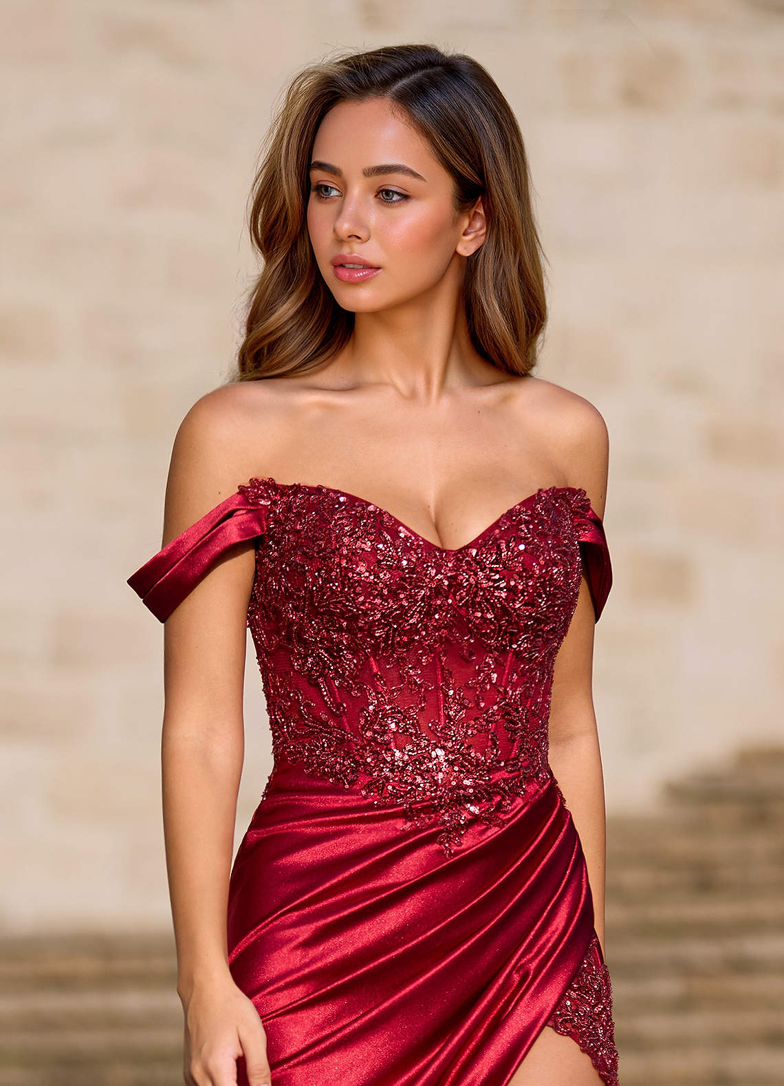 Opulence Red Floral Corset Prom Dress  Dress