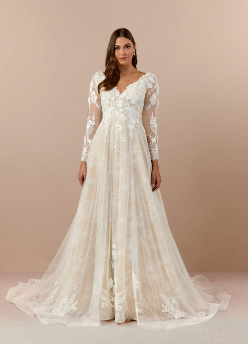 Diamond White Champagne A-Line V-Neck Sequins Tulle Dress