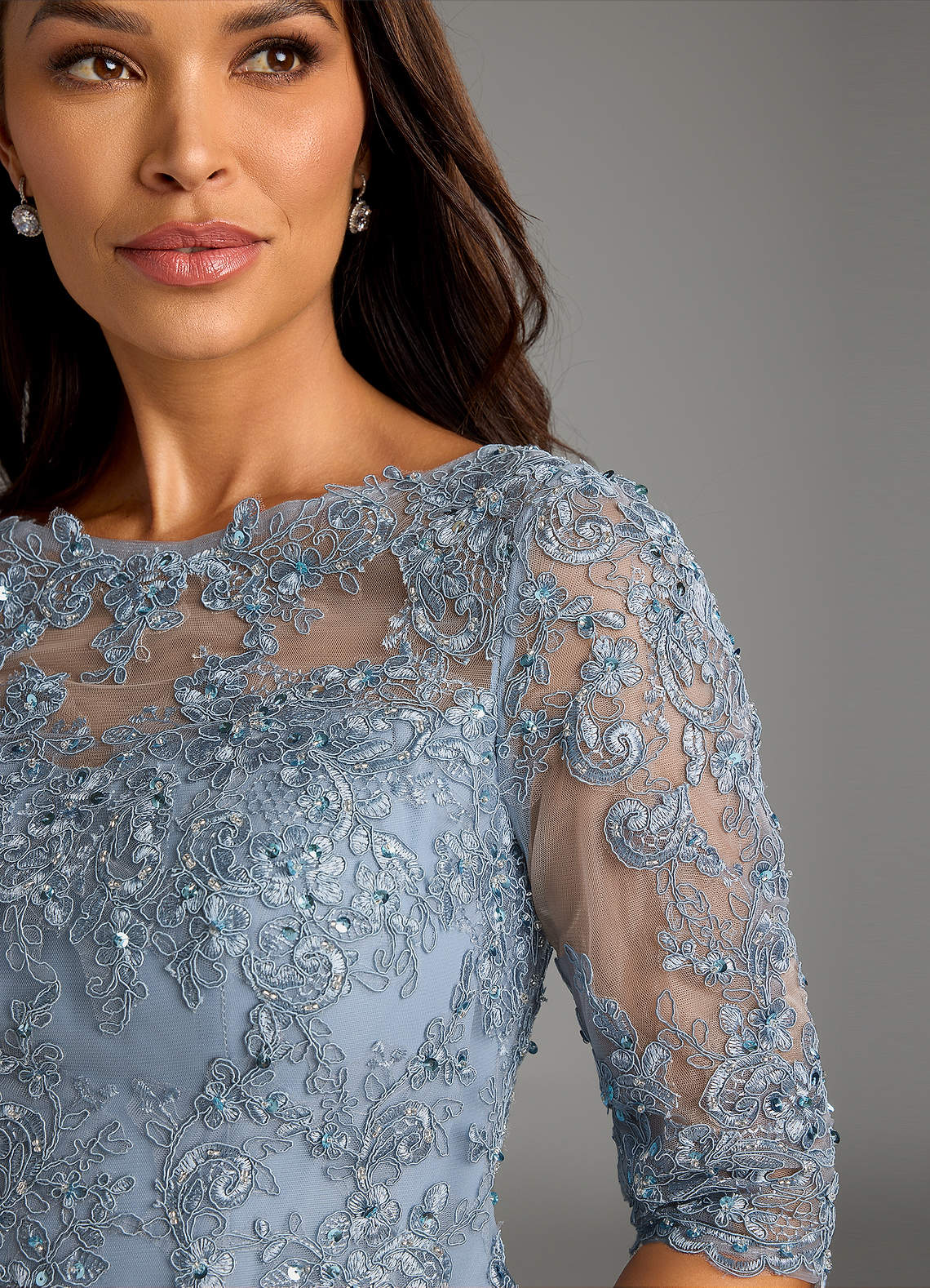 Dusty Blue Jumpsuit/Pantsuit Sequins Chiffon Dress