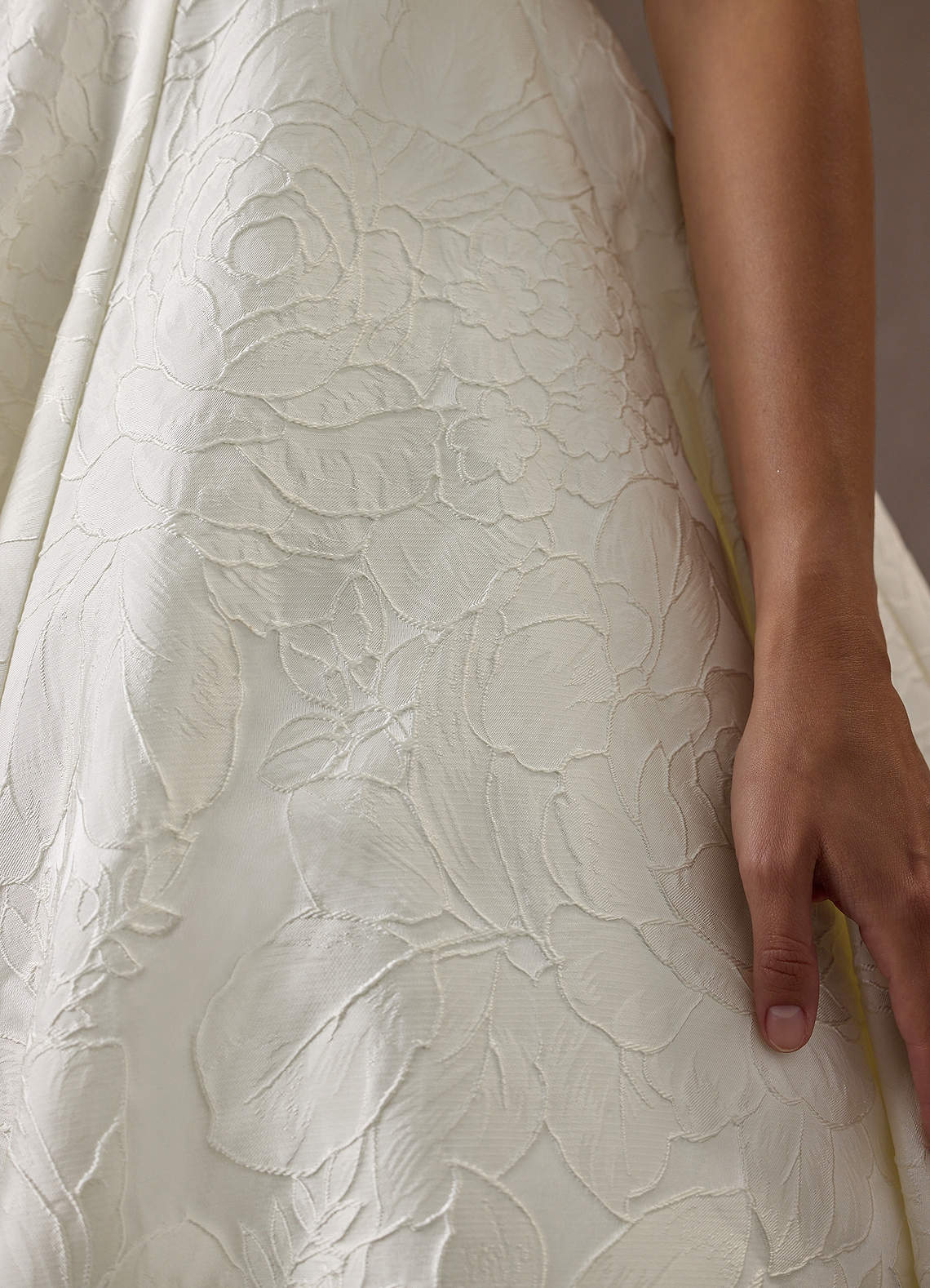 Antique White Ball-Gown with Pockets Floral Jacquard Dress