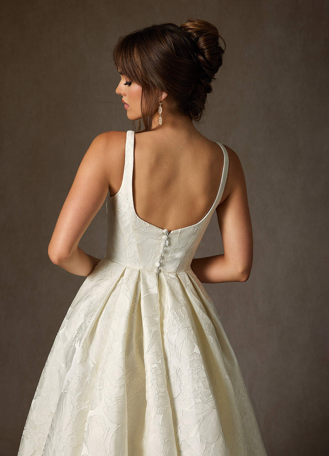 Antique White Ball-Gown with Pockets Floral Jacquard Dress