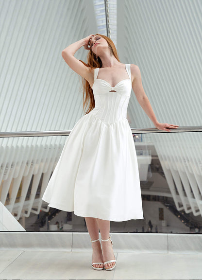 Arwen Cream Dropped Waist Midi Dress  Dress