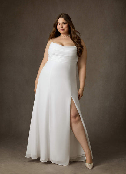 Diamond White A-Line Strapless Chiffon Dress