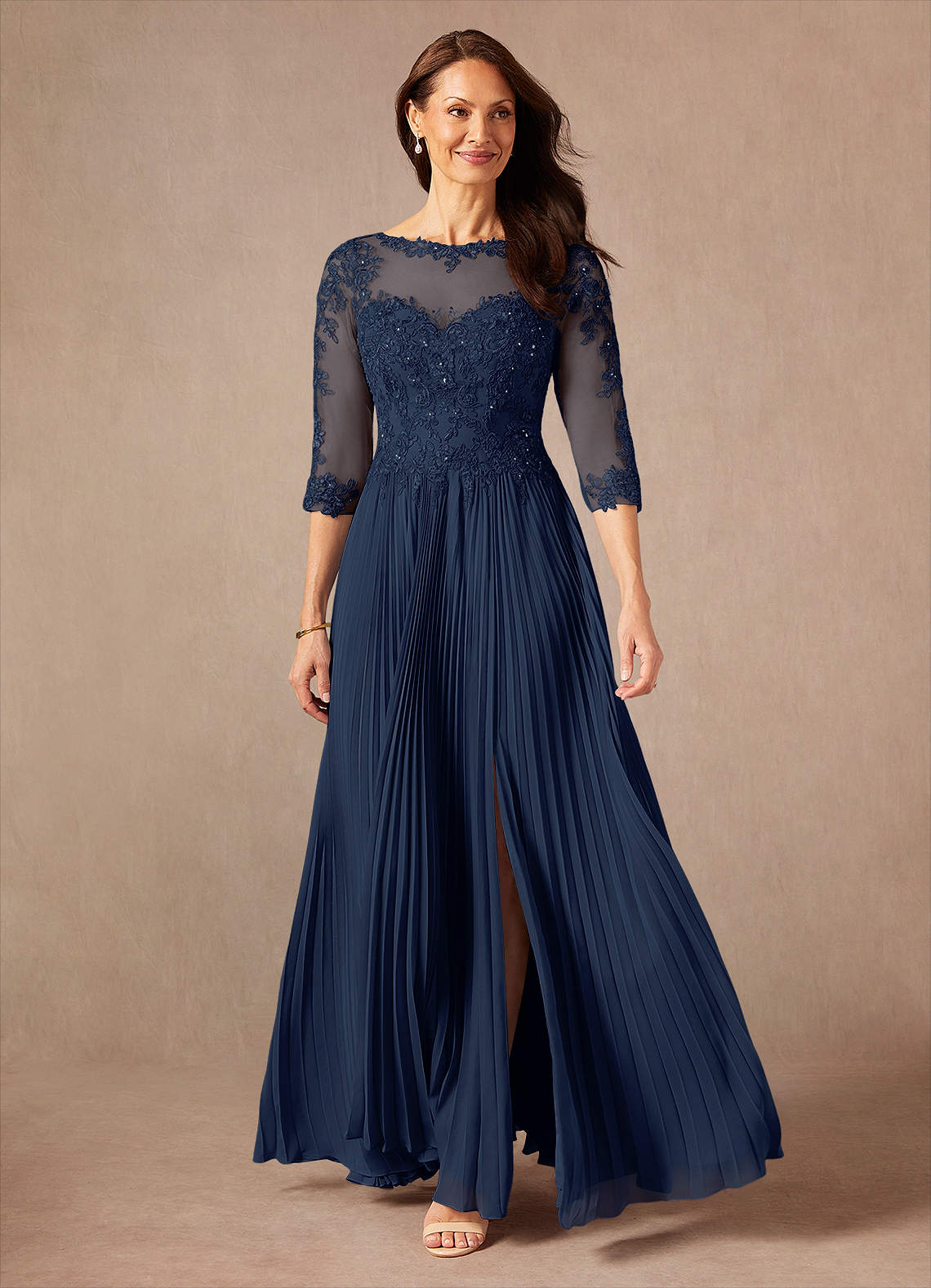 Dark Navy A-Line Sequins Chiffon Dress