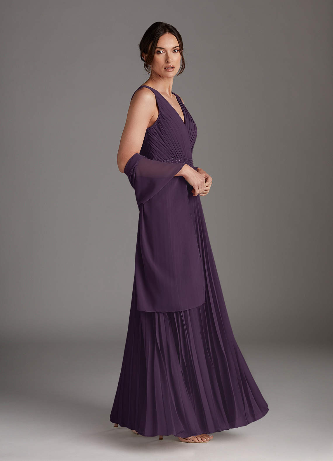 Plum A-Line Sequins Chiffon Dress
