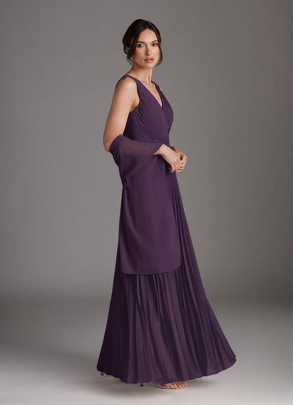 Plum A-Line Sequins Chiffon Dress