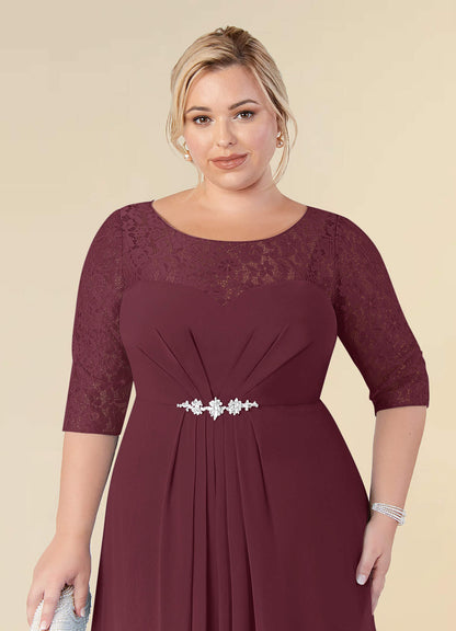 Cabernet A-Line Scoop lace Chiffon Dress