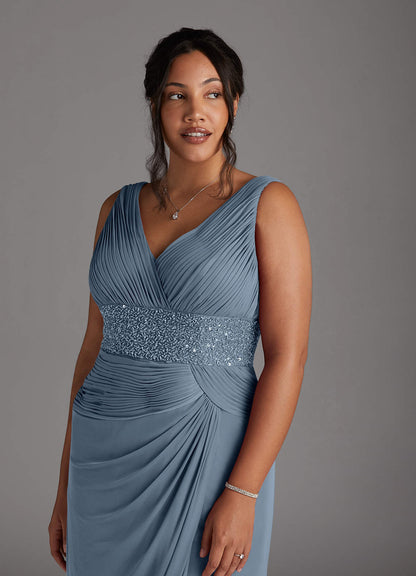 Dusty Blue Mermaid Sequins Mesh Dress