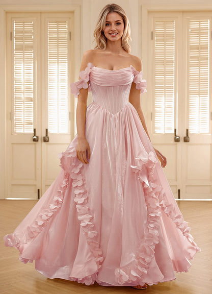 Elysia Pink Corset Rhinestone Sheer Lace Prom Dress