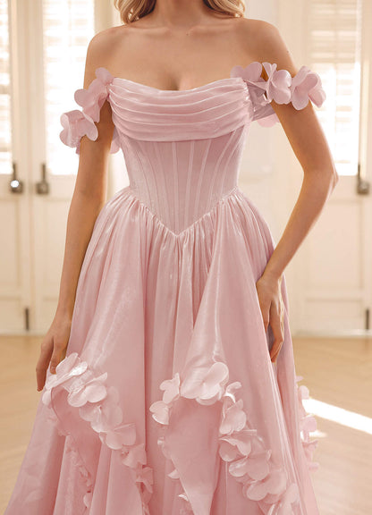 Elysia Pink Corset Rhinestone Sheer Lace Prom Dress