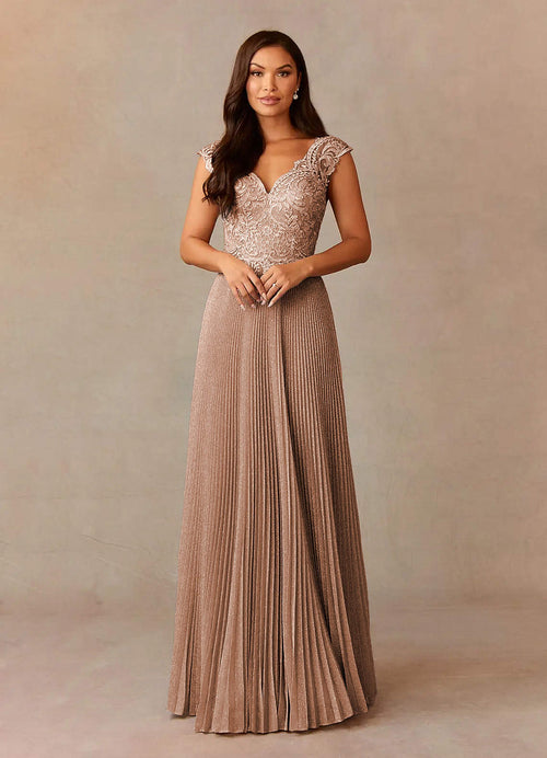 Dusty Rose A-Line V-Neck Shimmer Knit Dress
