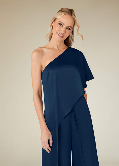 Dark Navy Jumpsuit/Pantsuit Stretch Satin Dress