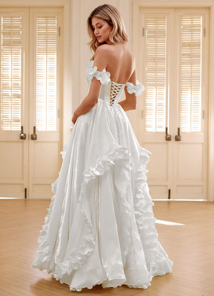 Elysia Ivory Corset Rhinestone Sheer Lace Prom Dress