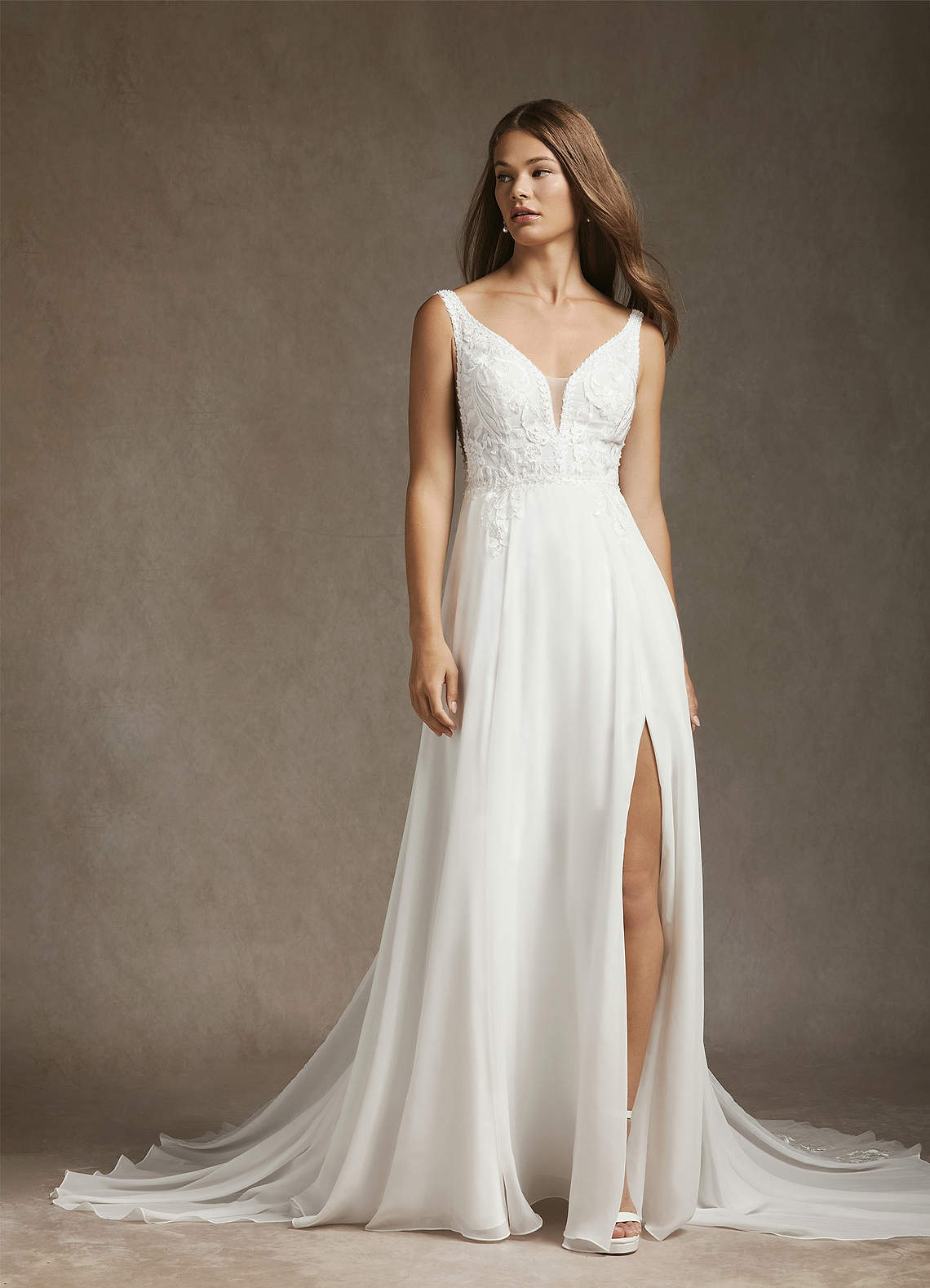 Diamond White A-Line Sequins Chiffon Dress
