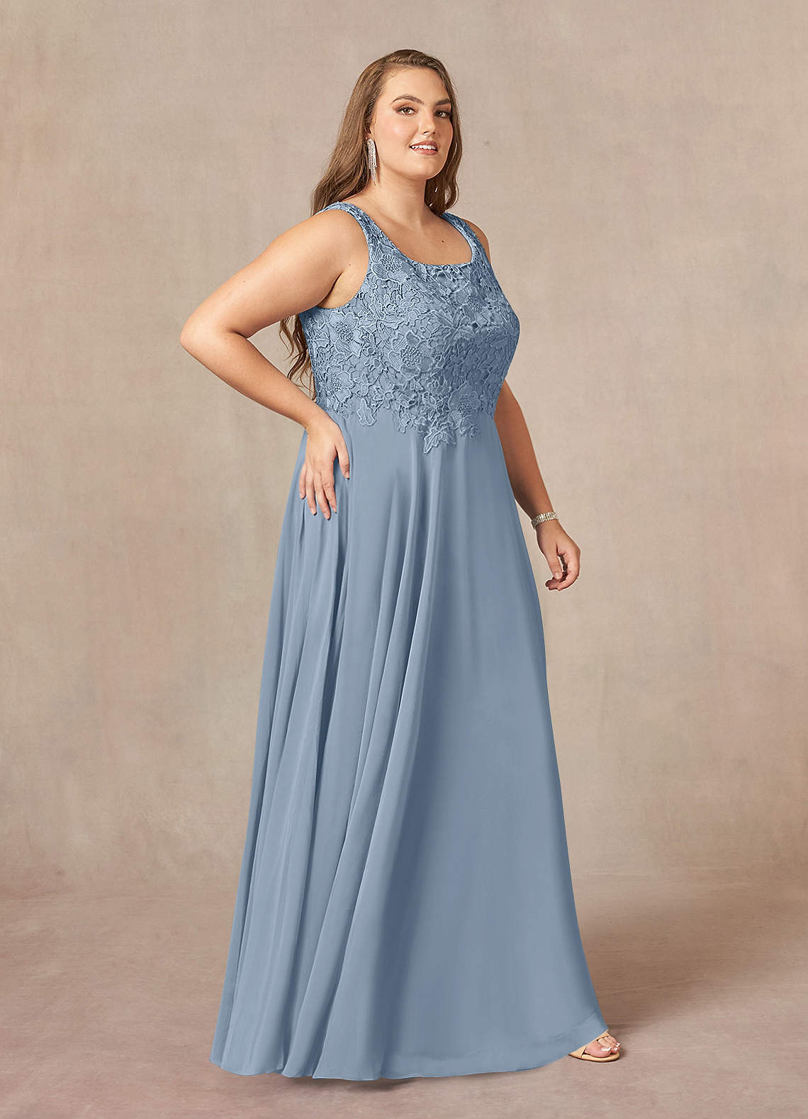 Dusty Blue A-Line Scoop lace Chiffon Dress