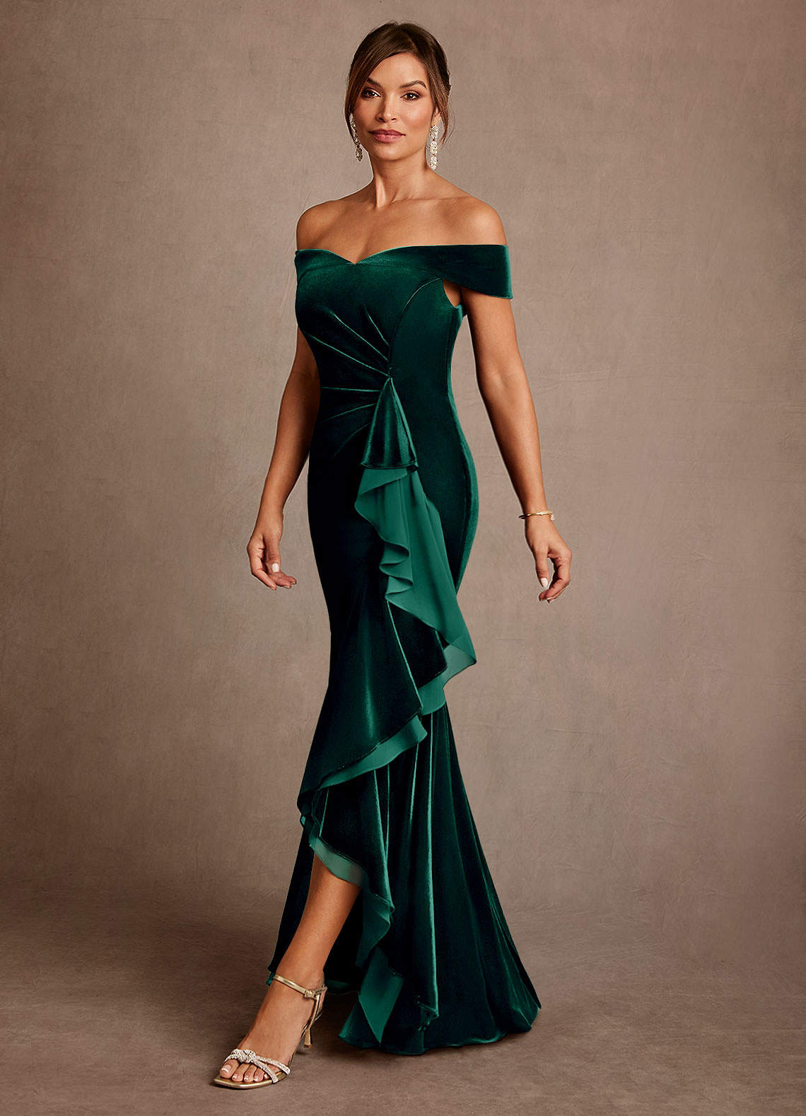 Emerald Mermaid Off the Shoulder Velvet Dress