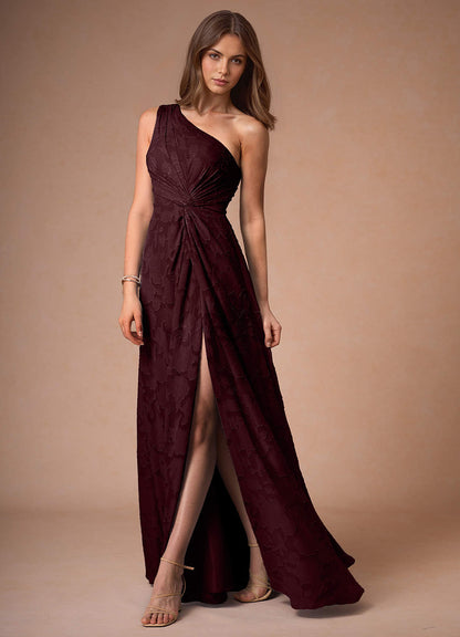 Hermosa Wine One Shoulder Maxi Dress  Dress