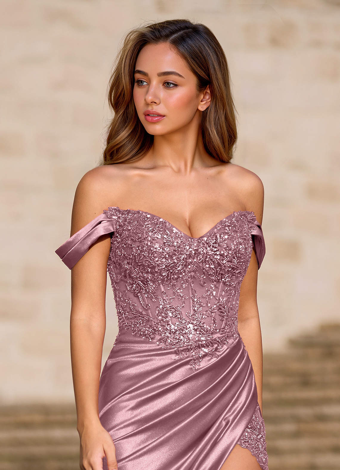 Opulence Dusty Pink Floral Corset Prom Dress  Dress