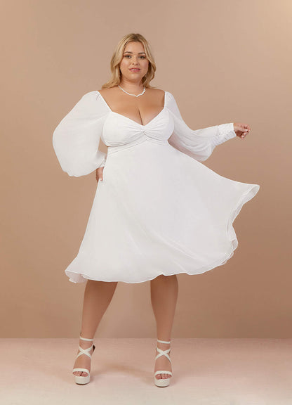 Diamond White A-Line V-Neck Pleated Chiffon Dress