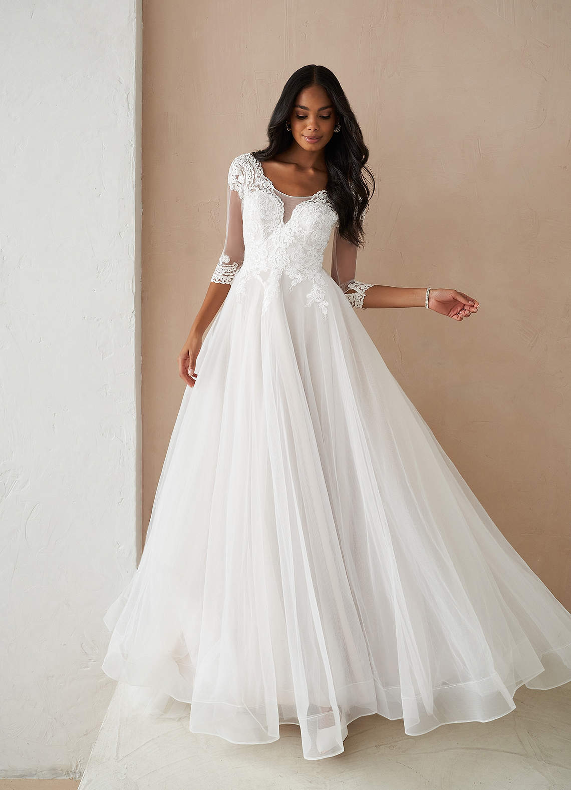 Diamond White A-Line Lace Tulle Dress
