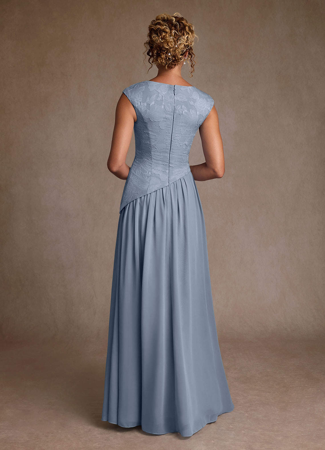 Dusty Blue A-Line Pleated Chiffon Dress