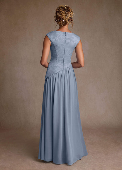 Dusty Blue A-Line Pleated Chiffon Dress