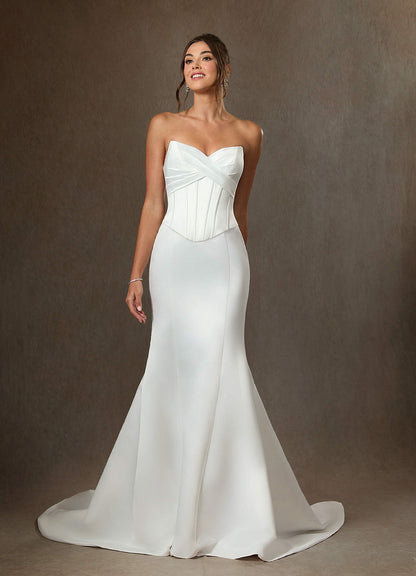 Diamond White Mermaid Strapless Satin Dress