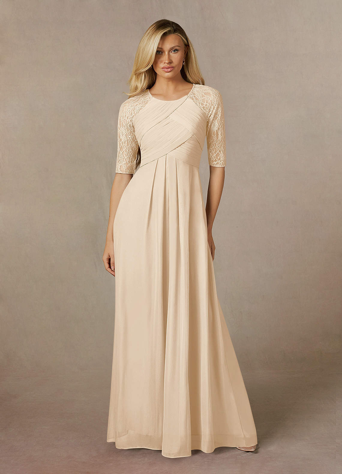 Champagne A-Line Lace Mesh Dress