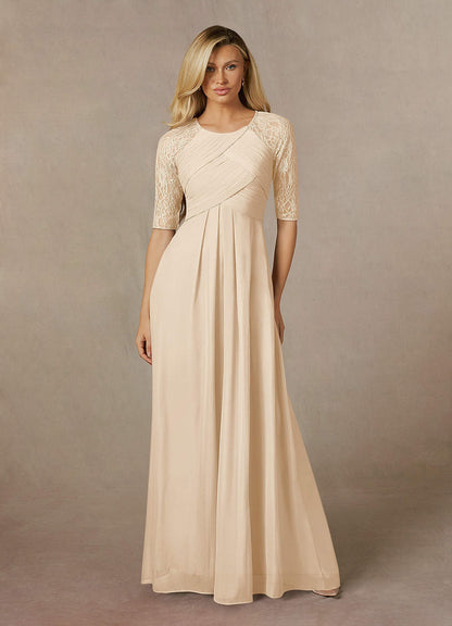 Champagne A-Line Lace Mesh Dress