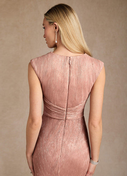 Rose Gold A-Line Pleated Metallic Mesh Dress