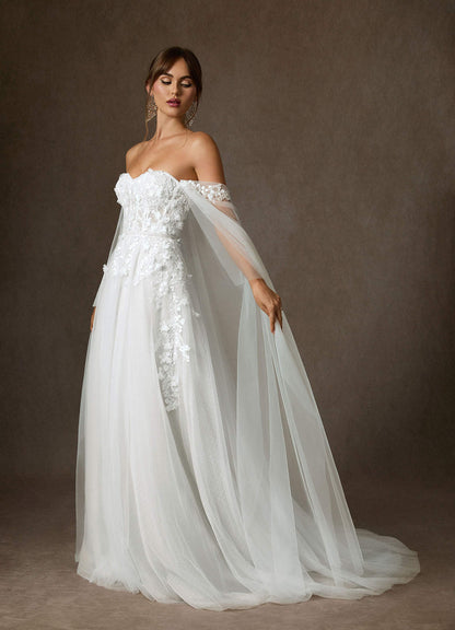 Diamond White Ball-Gown Off the Shoulder Lace Dress