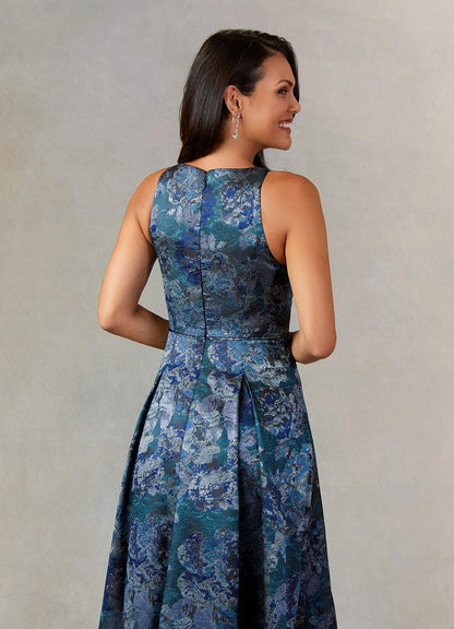 Dark Navy A-Line Pleated Jacquard Dress