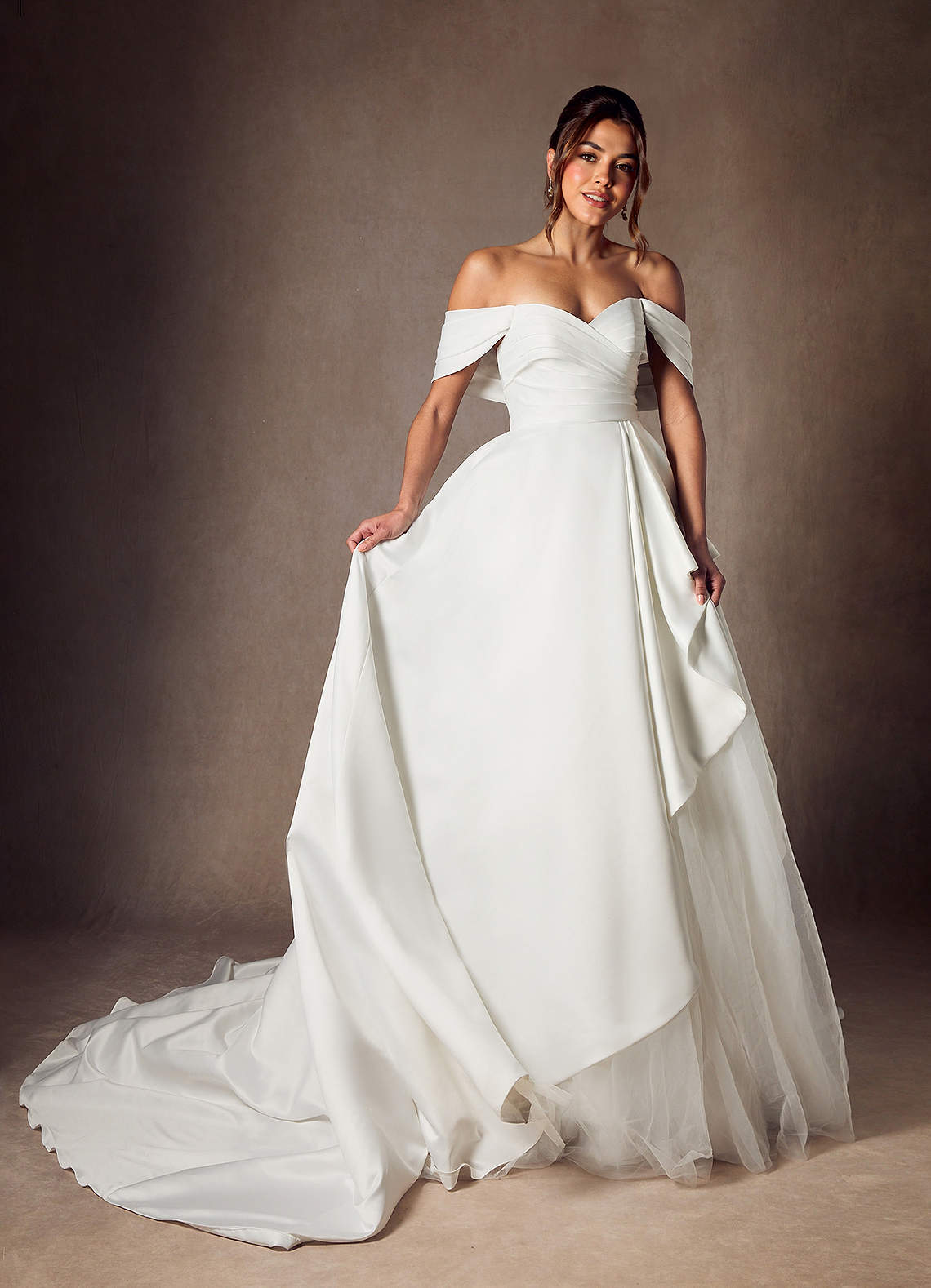 Diamond White A-Line Off the Shoulder Matte Satin Dress