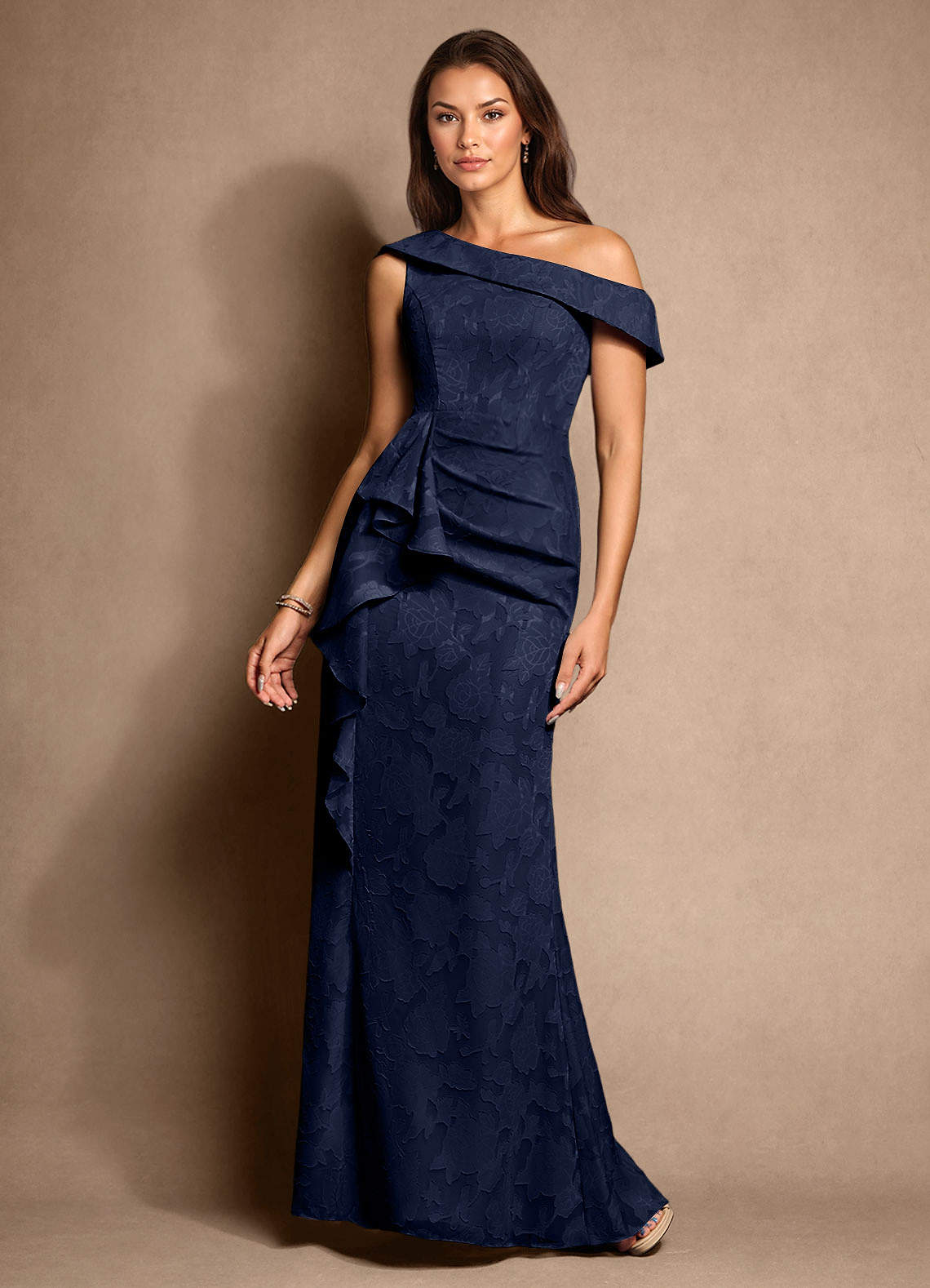 Dark Navy A-Line Pleated Floral Burnout Dress