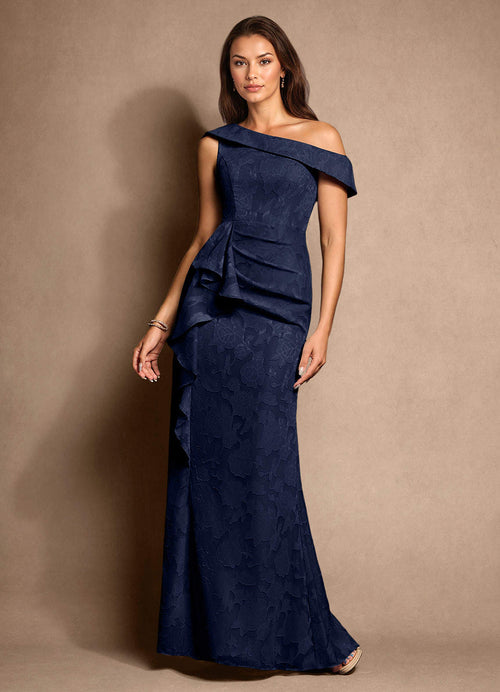 Dark Navy A-Line Pleated Floral Burnout Dress