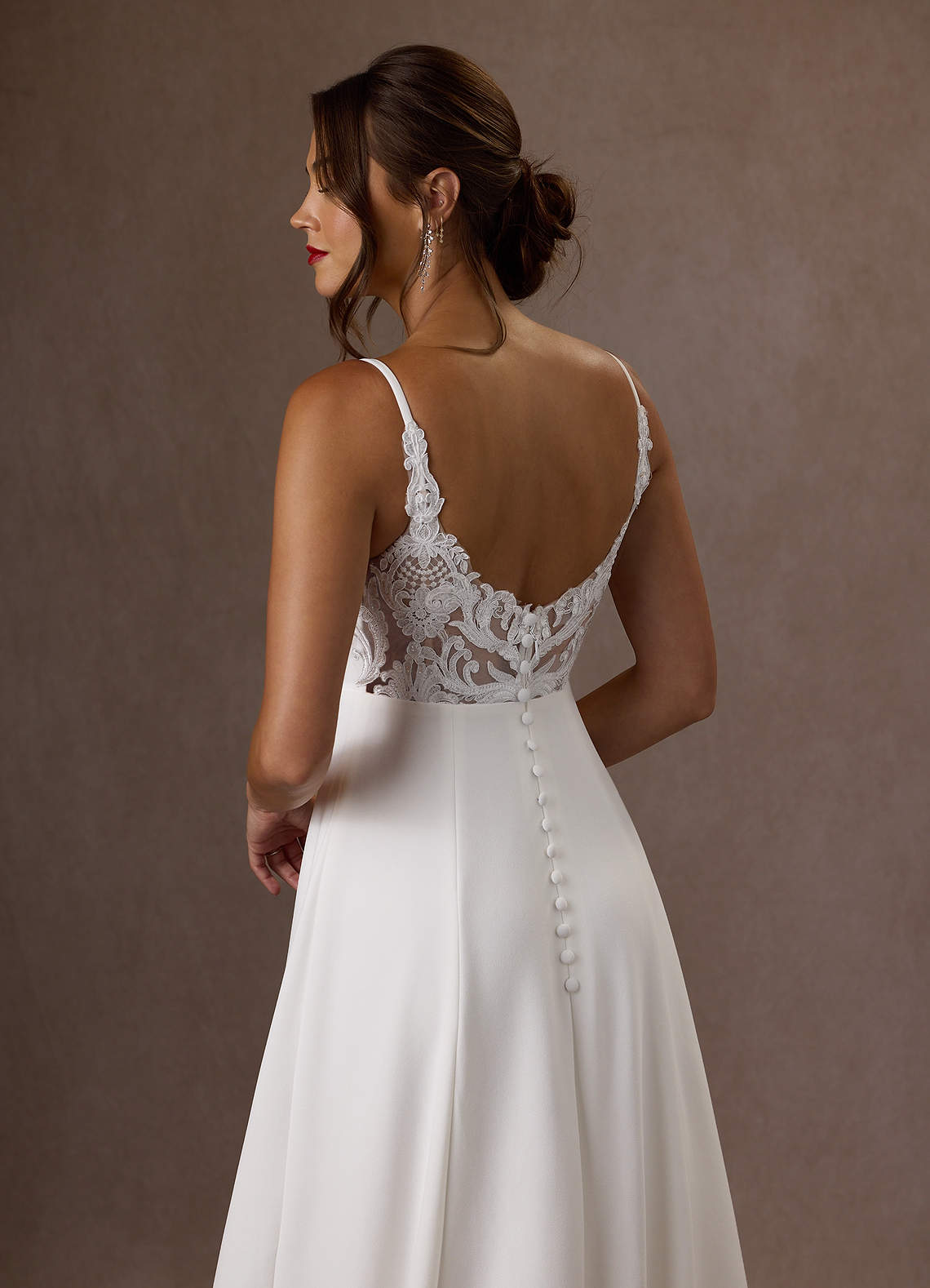 Diamond White A-Line V-Neck Sequins Stretch Crepe Dress